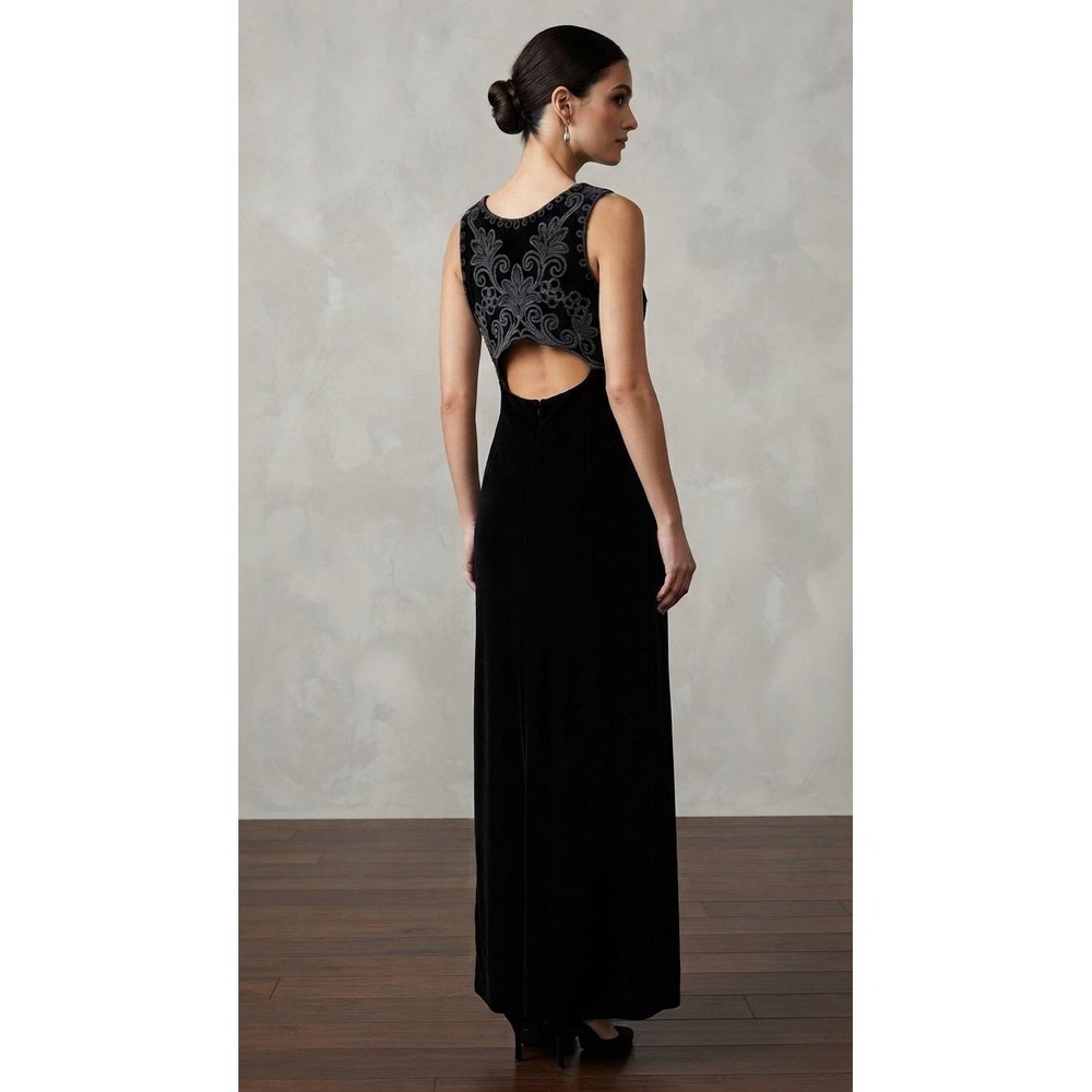 Vintage Scott McClintock Black Velvet Maxi Dress Whimsigoth Dark Romantic Prom